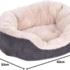 Rosewood Jumbo Cord Plush Dog Bed – Medium, 62x60cm – Washable Oval Pet Bed Cushion for Dogs and Cats – Warm and Comfortable – Non-Slip Base, Soft Plush Material – Grey/Cream