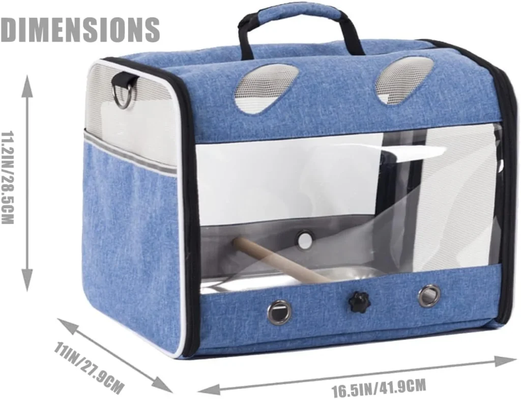 Interfashioner® Bird Travel Carrier for Parakeet Parrot Cockatiel Small Birds, Bird Travel Carrier with Metal Tray and Standing Perch (Blue)