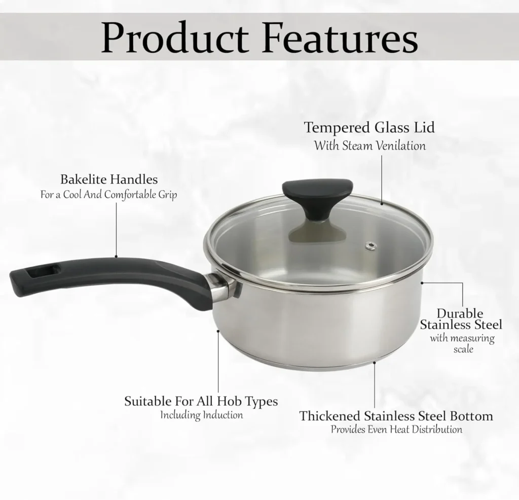 61DKXC2Ik6L._AC_SL1500_ 3 Piece Saucepan Set - 14cm 16cm & 18cm Sauce Pot Set Induction, Gas and Electric Hobs Pan Stainless Steel Sauce Pans
