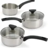3 Piece Saucepan Set - 14cm 16cm & 18cm Sauce Pot Set Induction, Gas and Electric Hobs Pan Stainless Steel Sauce Pans