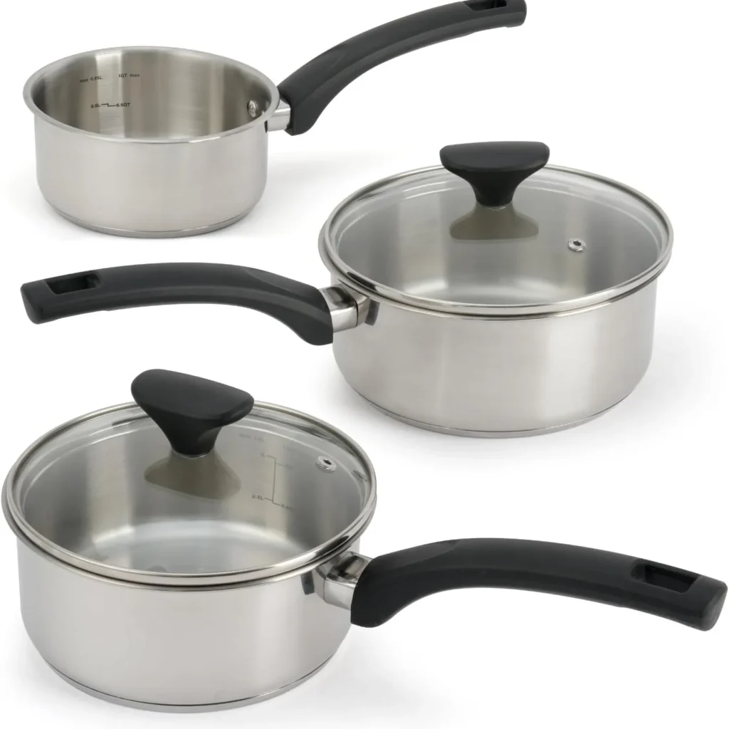 3 Piece Saucepan Set - 14cm 16cm & 18cm Sauce Pot Set Induction, Gas and Electric Hobs Pan Stainless Steel Sauce Pans