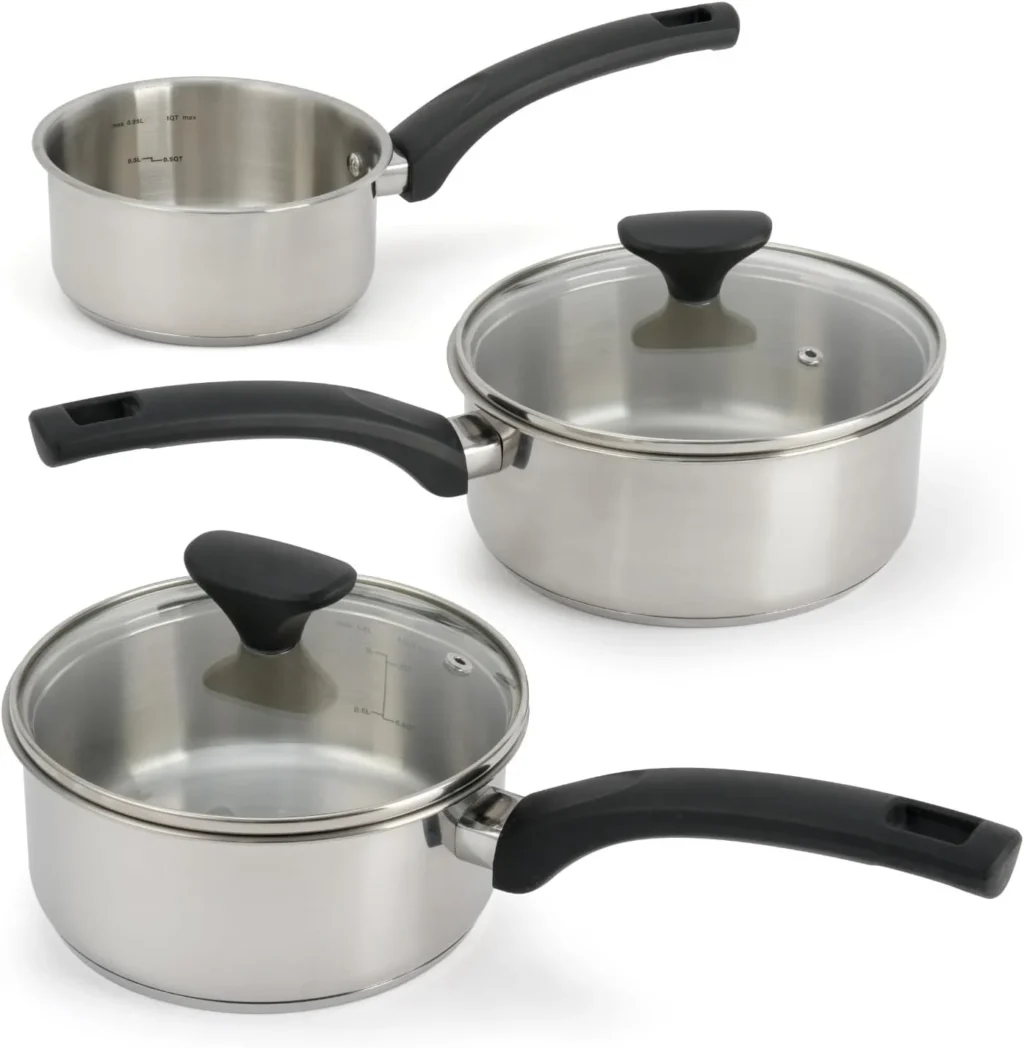 61QTRa47e3L._AC_SL1500_ 3 Piece Saucepan Set - 14cm 16cm & 18cm Sauce Pot Set Induction, Gas and Electric Hobs Pan Stainless Steel Sauce Pans