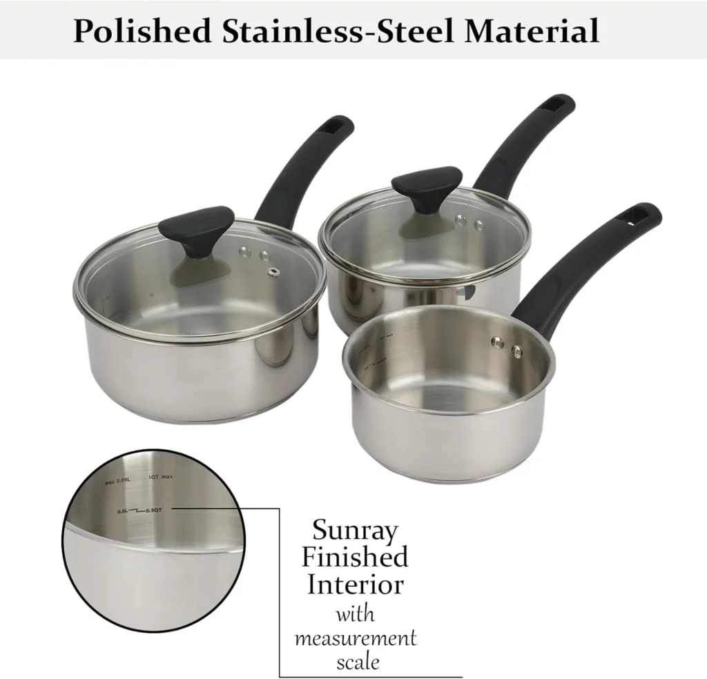 61bfFFBKBrL._AC_SL1500_ 3 Piece Saucepan Set - 14cm 16cm & 18cm Sauce Pot Set Induction, Gas and Electric Hobs Pan Stainless Steel Sauce Pans
