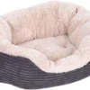 Rosewood Jumbo Cord Plush Dog Bed – Medium, 62x60cm – Washable Oval Pet Bed Cushion for Dogs and Cats – Warm and Comfortable – Non-Slip Base, Soft Plush Material – Grey/Cream