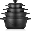 briebe Induction Cookware Set 8 Pieces, Set of 4 Cast Aluminium Cookers, Non-Stick ILAG GRANITEC PFOA Free, Set of Pots and Lids Glass, Silicone Gloves, Ceramic Hob, Gas, Oven, MGK-12S
