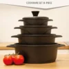 briebe Induction Cookware Set 8 Pieces, Set of 4 Cast Aluminium Cookers, Non-Stick ILAG GRANITEC PFOA Free, Set of Pots and Lids Glass, Silicone Gloves, Ceramic Hob, Gas, Oven, MGK-12S