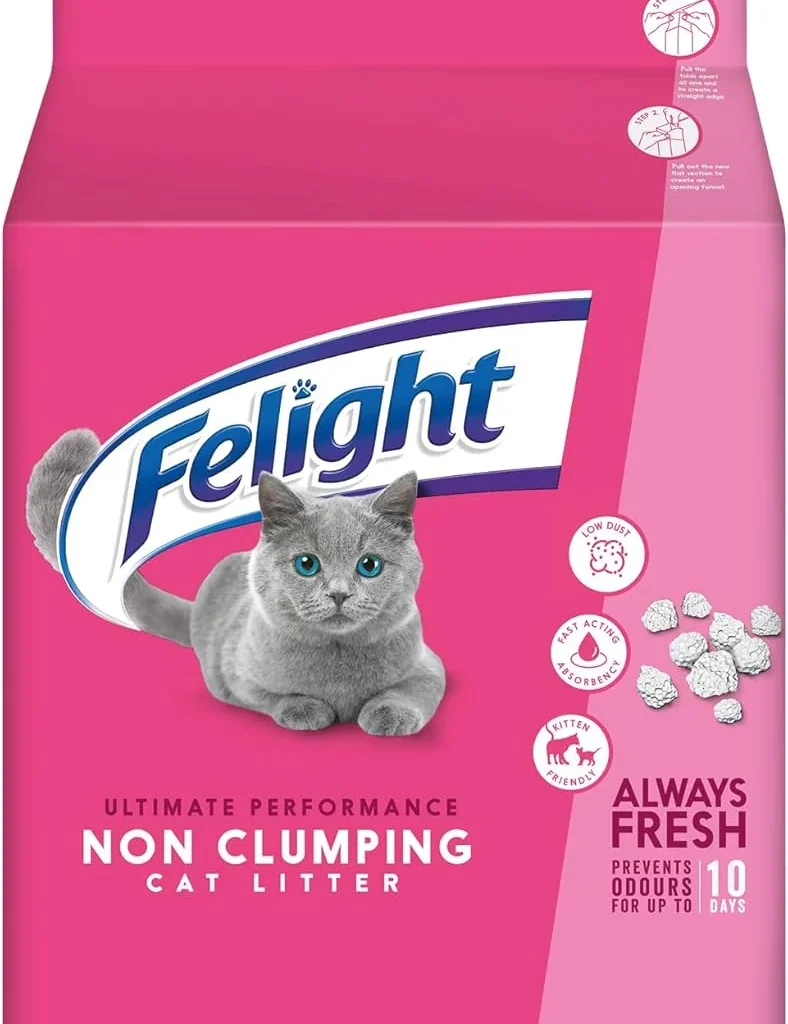 Felight Non-Clumping Cat Litter (20L Bag) - Antibacterial Silverfresh Technology, Prevents Odours for up to 10 Days, Made in the UK