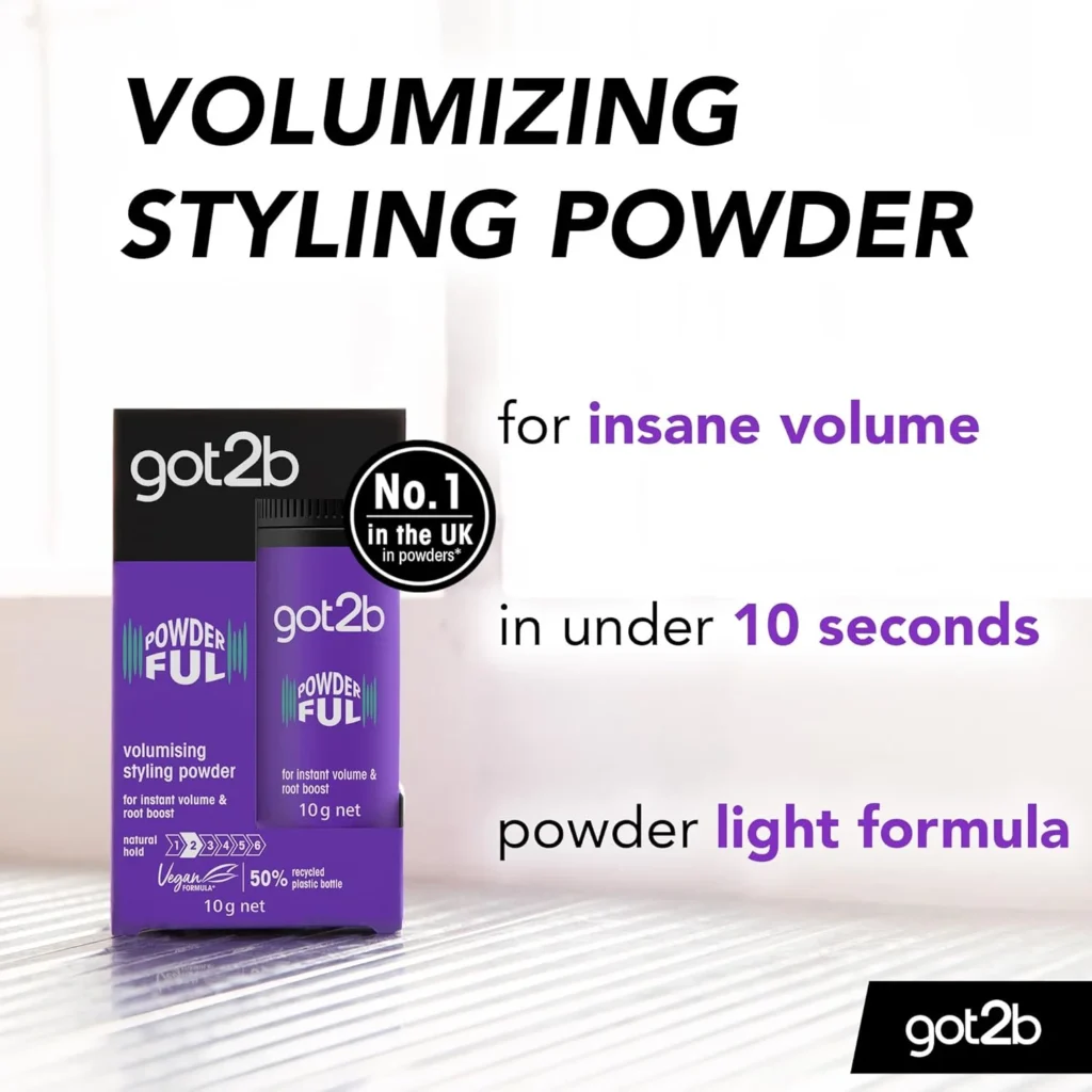 71BnV0wSyxL._AC_SL1500_ got2b POWDERful Volumising Styling Powder 10 g, Natural Hold, Powder Hair Styling, Volumising Styling Hair Powder, Instant Volume from the Roots, Vegan Formula