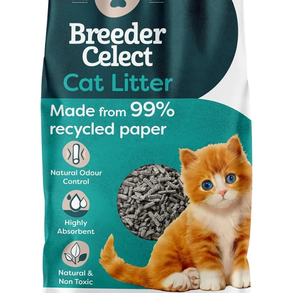 Breeder Celect All-Natural Cat Litter (30L) – 99% Recycled Paper, Highly Absorbent Kitten Cat Litter/Bedding, Excellent Odour Control, Non-Clumping, Biodegradable & Compostable