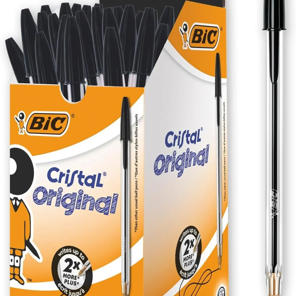 BIC Cristal Original Smudge Free Ballpoint Pens, Ideal for School, Black, Medium Point (1.0mm), Pack of 50