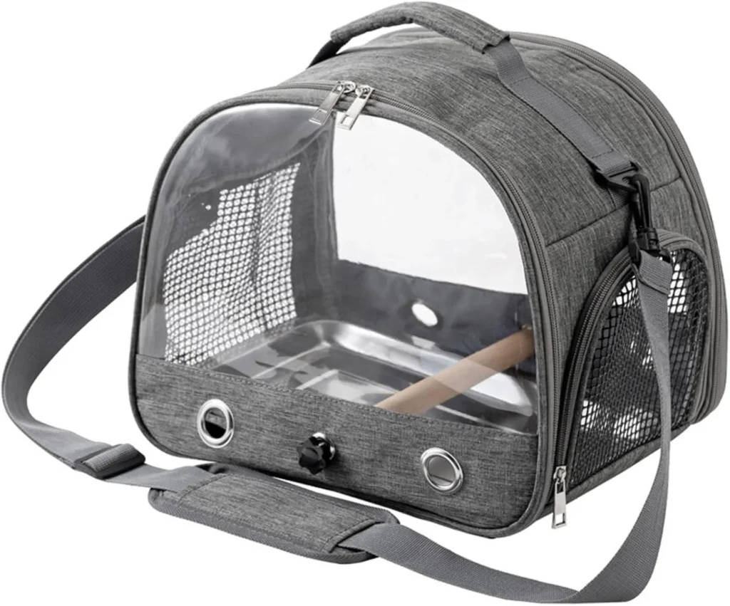 Bird Travel Cage, Bird Carrier,Transparent Bird Travel Carrier Including standing stick and steel plate,Foldable and breathable kleintier transportbox for Small Pets