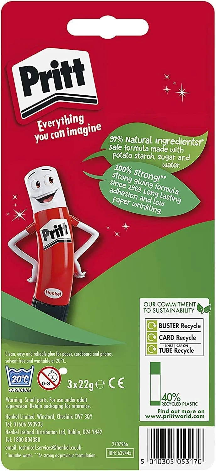71vvORNTH7L._AC_SL1500_ Pritt Glue Stick, Safe & Child-Friendly Craft Glue for Arts & Crafts Activities, Strong-Hold adhesive for School & Office Supplies, 22 g (Pack of 3)