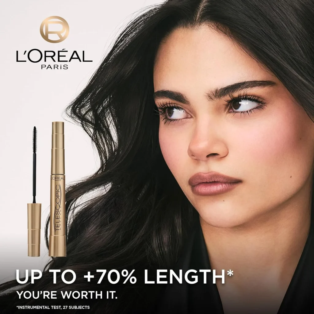 81MXb2bLlAL._AC_SL1500_ L'Oréal Paris Mascara, Telescopic Original Mascara to Achieve Dramatic Length and Definition, Up to +71 Percent Lengthening Effect, Smudge-Resistant and Long-Wearing Formula for Up to 36H Wear, 8ml