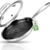Nutrichef 8" Stainless Steel Frying Pan - Triply Kitchenware Stir Fry Pan Kitchen Cookware w/Dakin Etching Non-Stick Coating, Scratch-Resistant Raised-up Honeycomb Fire Textured Pattern NC3PL8