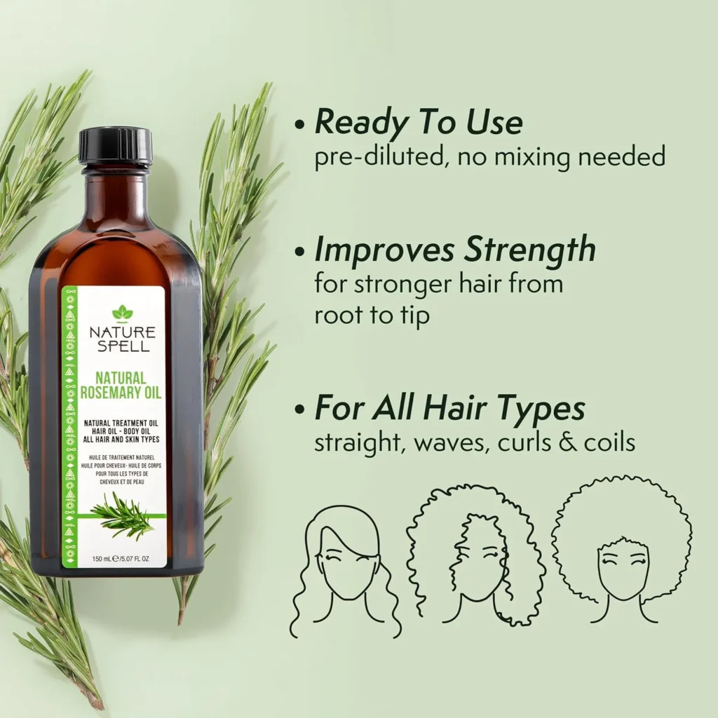 81vOHb8CCeL._AC_SL1500_ Nature Spell Rosemary Oil for Hair Growth, Pre-Diluted Oil to Strengthen and Nourish Dry, Damaged Strands, For All Hair Types, 150ml