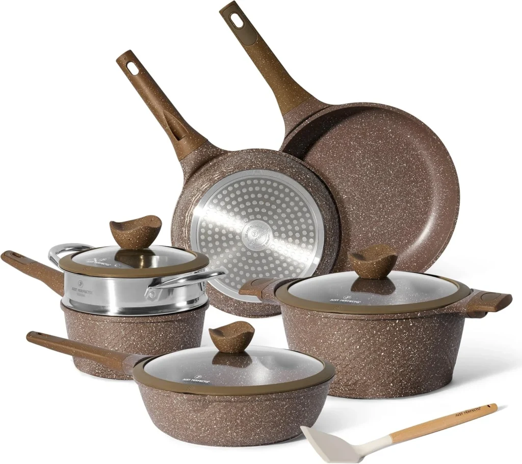 91HnD0y15YL._AC_SL1500_ Just Perfecto Induction Pan Set of 14 Piece Pots & Pans Set with Lids - Aluminium Non-Stick Coating Deep Frying Pan with Lid Cookware Set