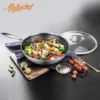 Nutrichef 8" Stainless Steel Frying Pan - Triply Kitchenware Stir Fry Pan Kitchen Cookware w/Dakin Etching Non-Stick Coating, Scratch-Resistant Raised-up Honeycomb Fire Textured Pattern NC3PL8